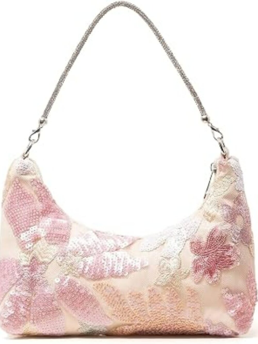 NEW Beaded Sequin Floral Evening Bag Embroidered Underarm Shoulder Handbag